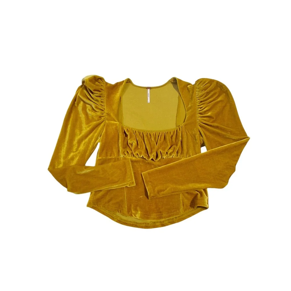 Y2k Free‎ people Babydoll Milkmaid Womens size Large Velvet Fairygrunge Puff Top - Picture 8 of 12